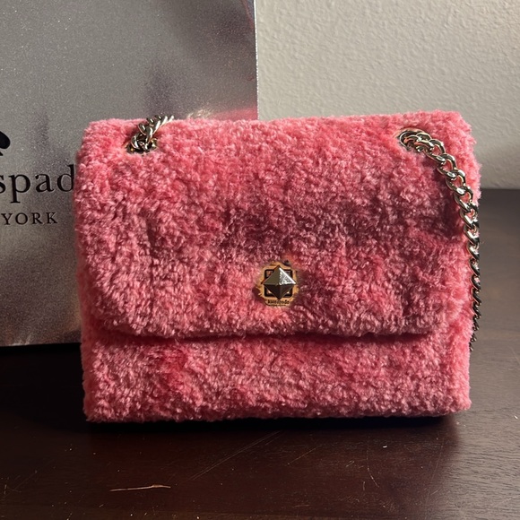 Kate Spade Natalia faux fur small flap crossbody bright blush EUC - Picture 4 of 13